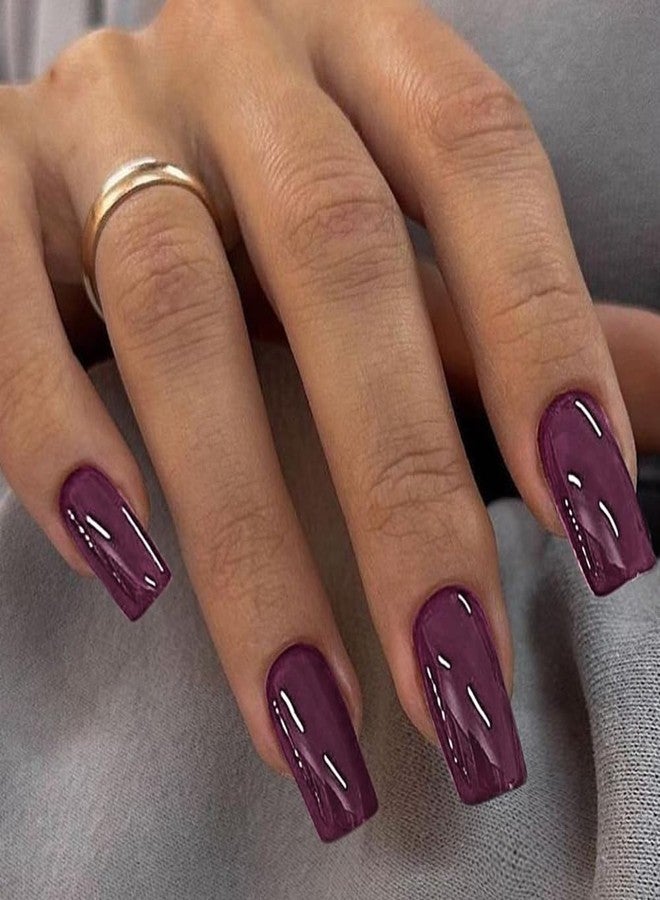 XCREANDO Plum Press On Nails Medium Long Square, Xcreando Medium Coffin Nails Acrylic Press ons Glue on Nails Long Length, Solid Color Fake Nail for Women, Natural Thick Artificial Nail Stick on - Image 1